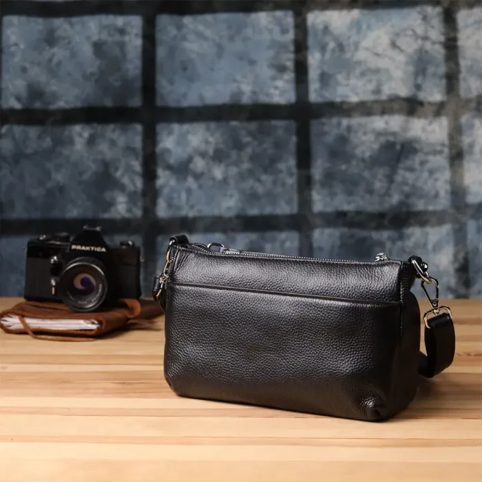 Стильна жіноча сумка з двома ремінцями із натуральної шкіри Vintage 22926 Чорний