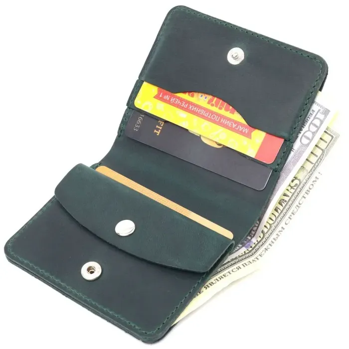 Небольшое винтажное кожаное портмоне Shvigel 16603 Зеленый