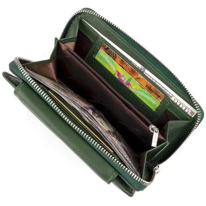Гаманець зі шкіри на клямці ST Leather 19342 Зелений