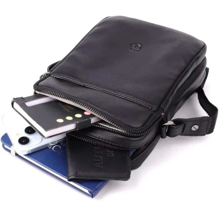 Вертикальна чоловіча сумка через плече з натуральної шкіри Tony Perotti 20883_1 (6049 nero) Чорний