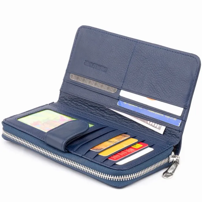 Вертикальный вместительный кошелек из кожи унисекс ST Leather 19301 Синий