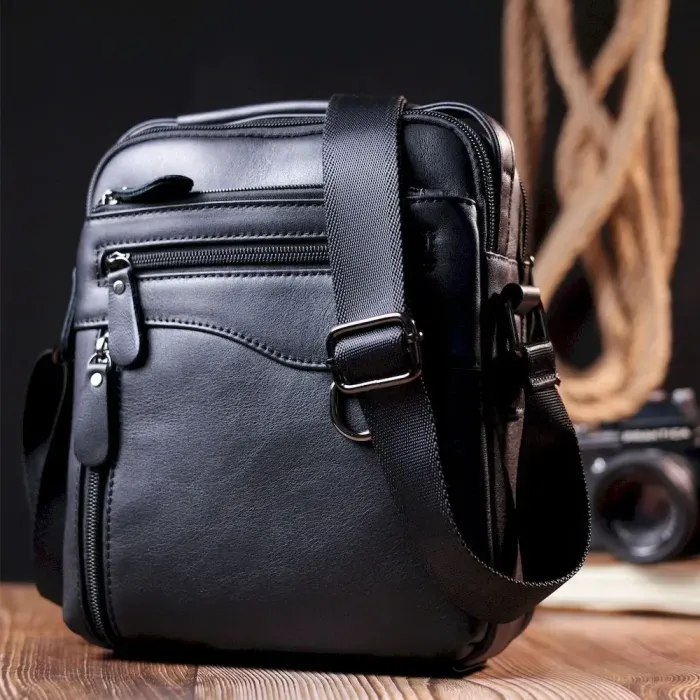 Практична чоловіча сумка Vintage 20823 шкіряна Чорний