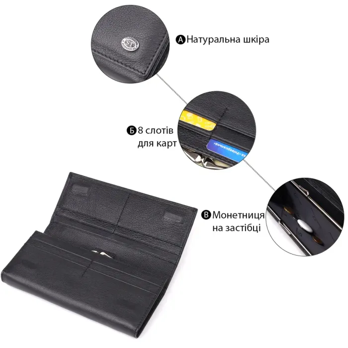 Солідний жіночий гаманець із натуральної шкіри ST Leather 23088 Чорний