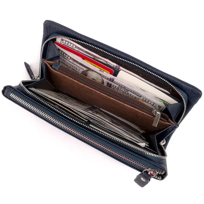 Гаманець-клатч зі шкіри з кишенею для мобільного ST Leather 19309 Темно-синій