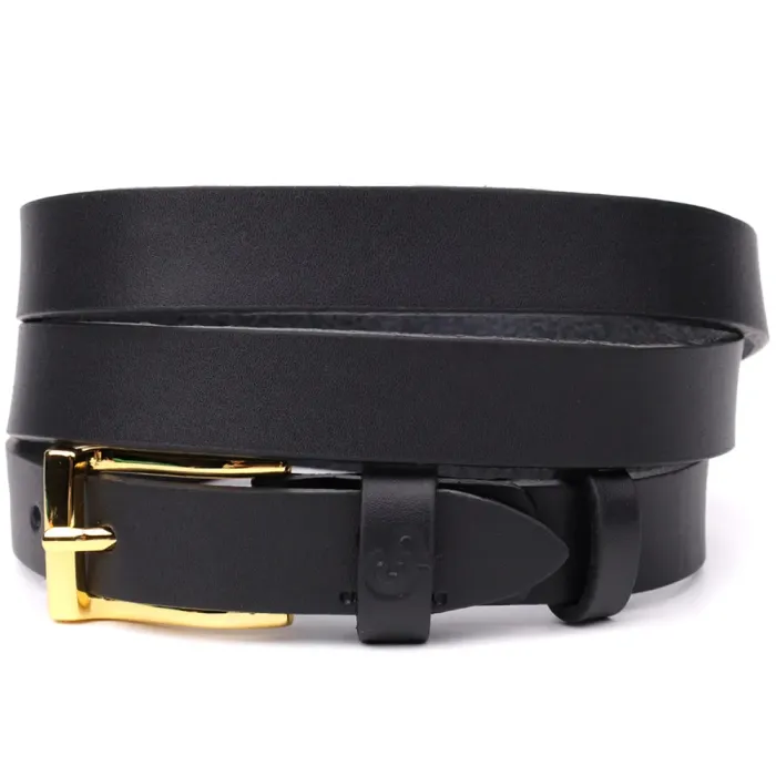 Тонкий шкіряний ремінь для жінок GRANDE PELLE 22947 Чорний