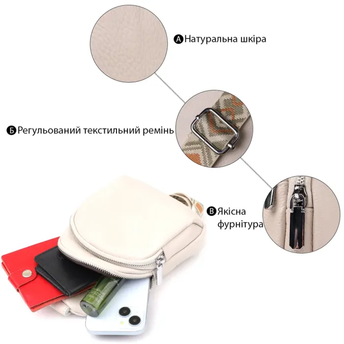 Сумка-слінг із натуральної шкіри для жінок Vintage 22936 Білий