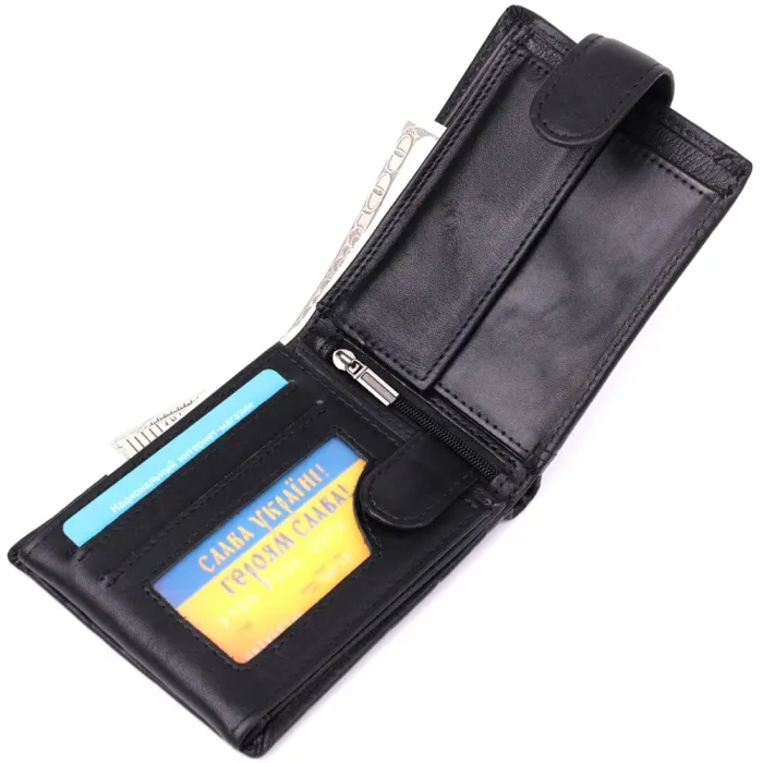 Місткий чоловічий гаманець з натуральної шкіри Vintage 15102 Чорний