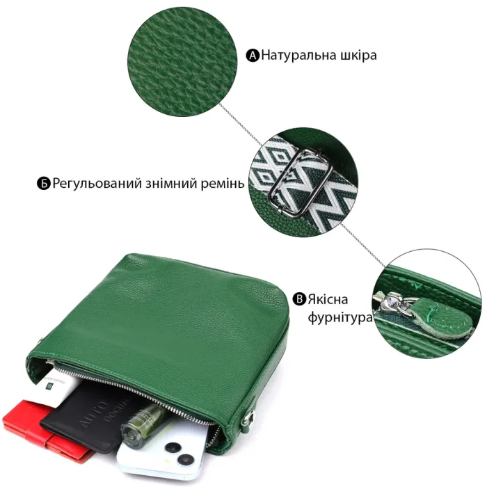 Стильна жіноча шкіряна сумка на кожен день. Vintage 22913 Зелений