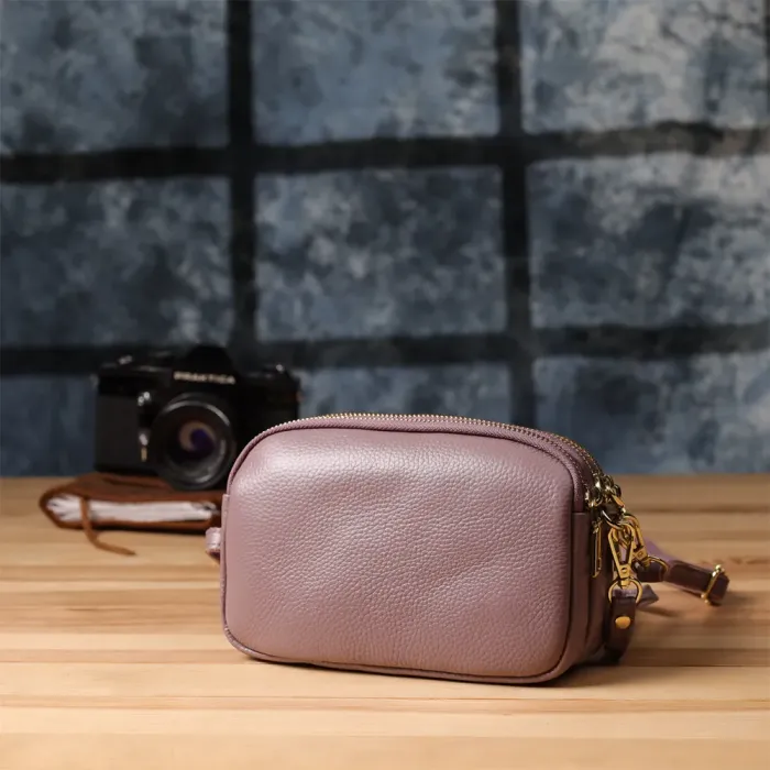 Функціональна жіноча сумка з натуральної шкіри з трьома секціями Vintage 22891 Пурпурний