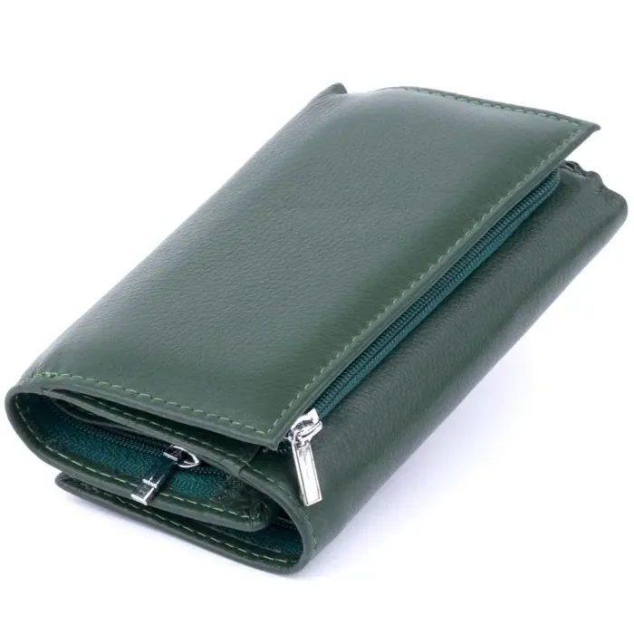 Кошелек горизонтальный с монетником на молнии унисекс ST Leather 19359 Зеленый
