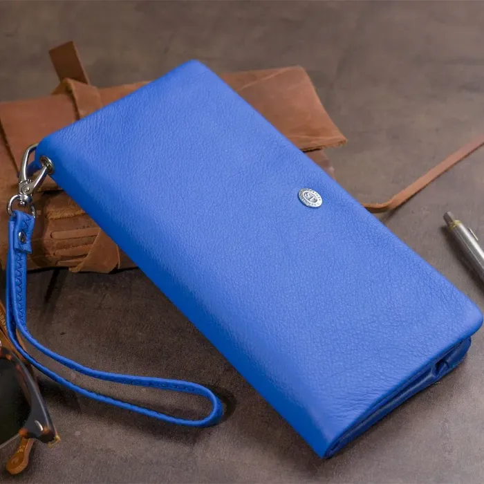 Кошелек-клатч из кожи с карманом для мобильного ST Leather 19312 Синий