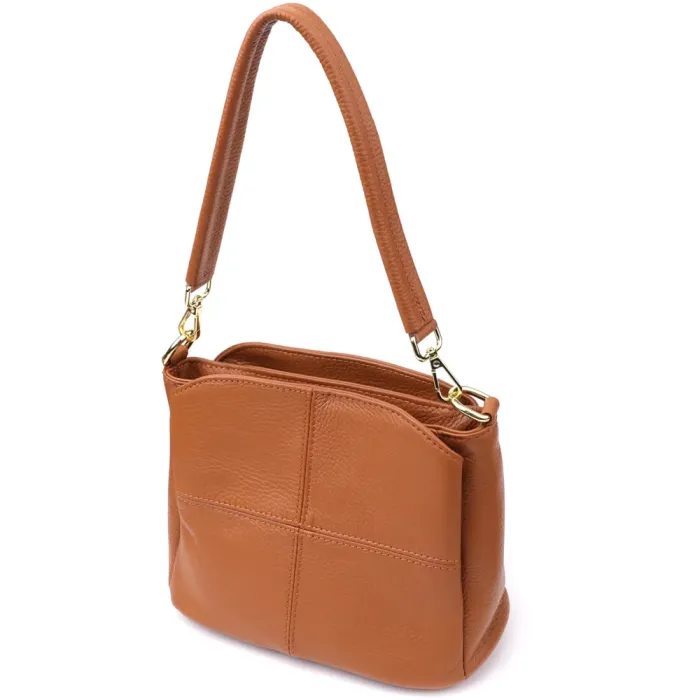 Стильна жіноча сумка на три відділення з натуральної шкіри Vintage 22975 Рудий