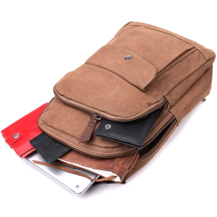 Зручний текстильний рюкзак з ущільненою спинкою та відділенням для планшета Vintage 15078 Коричневий