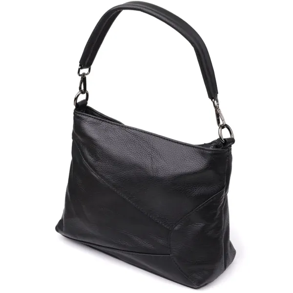 Невелика жіноча сумка з двома ремінцями з натуральної шкіри Vintage 23014 Чорний