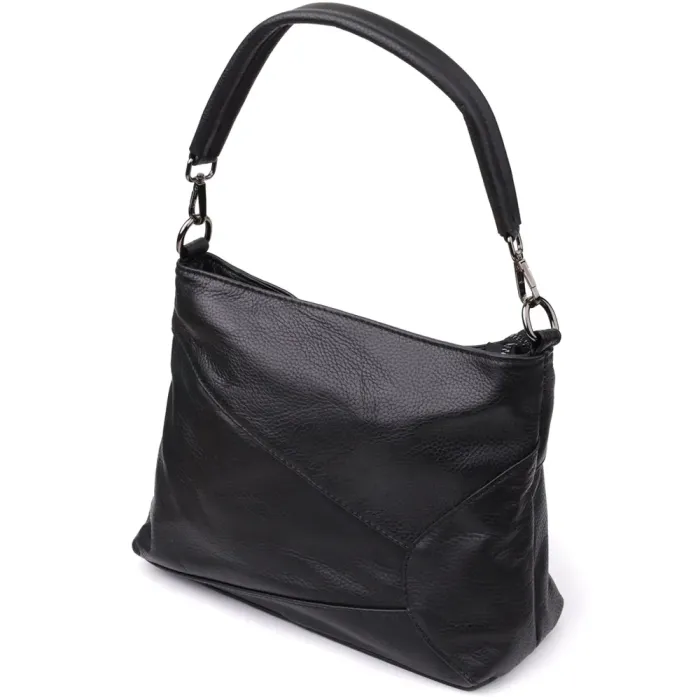 Невелика жіноча сумка з двома ремінцями з натуральної шкіри Vintage 23014 Чорний