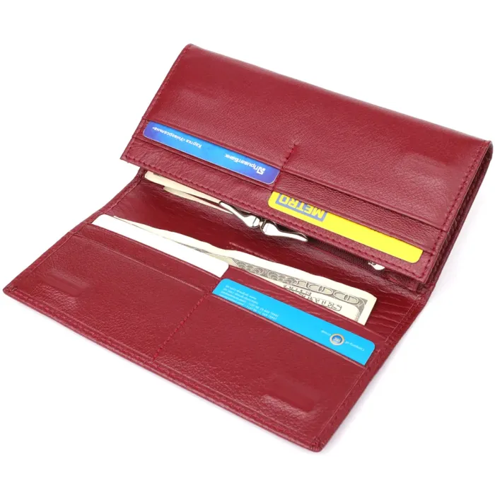 Елегантний гаманець у два складення з натуральної шкіри ST Leather 23065 Бордовий