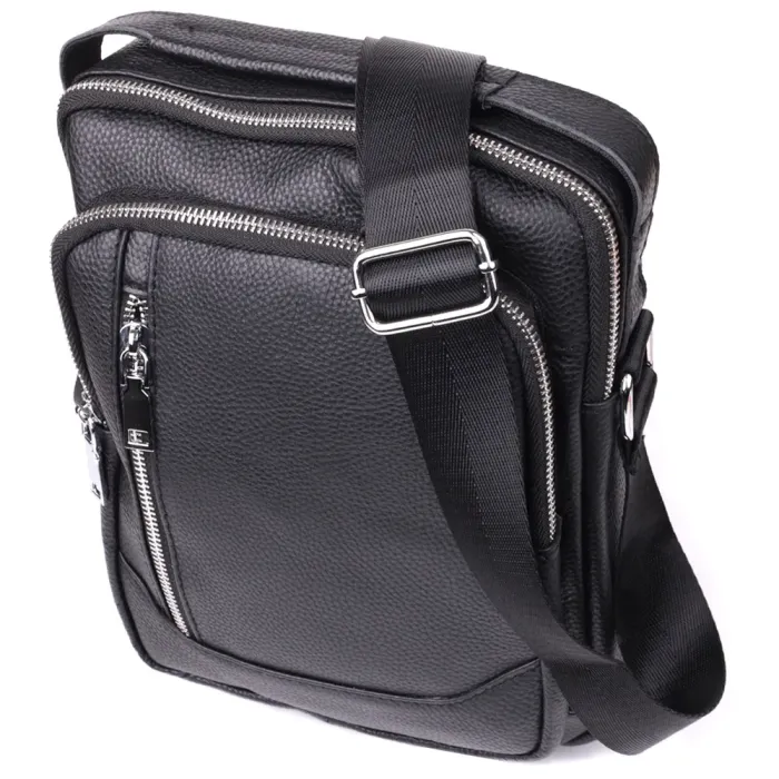 Практична вертикальна сумка для чоловіків із натуральної шкіри Vintage 15114 Чорний