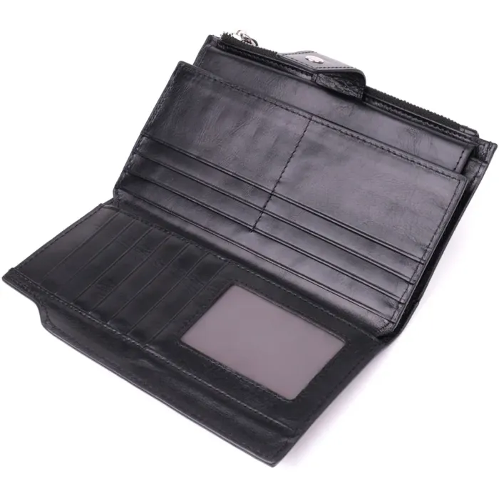 Вертикальний стильний гаманець із гладкої натуральної шкіри Vintage 22885 Чорний