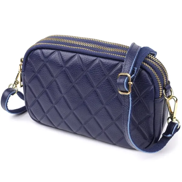 Зручна шкіряна сумка на три відділення для жінок Vintage 22892 Синій