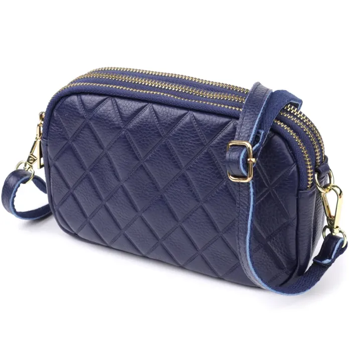 Зручна шкіряна сумка на три відділення для жінок Vintage 22892 Синій