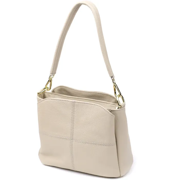 Зручна жіноча шкіряна сумка з трьома секціями Vintage 22980 Білий