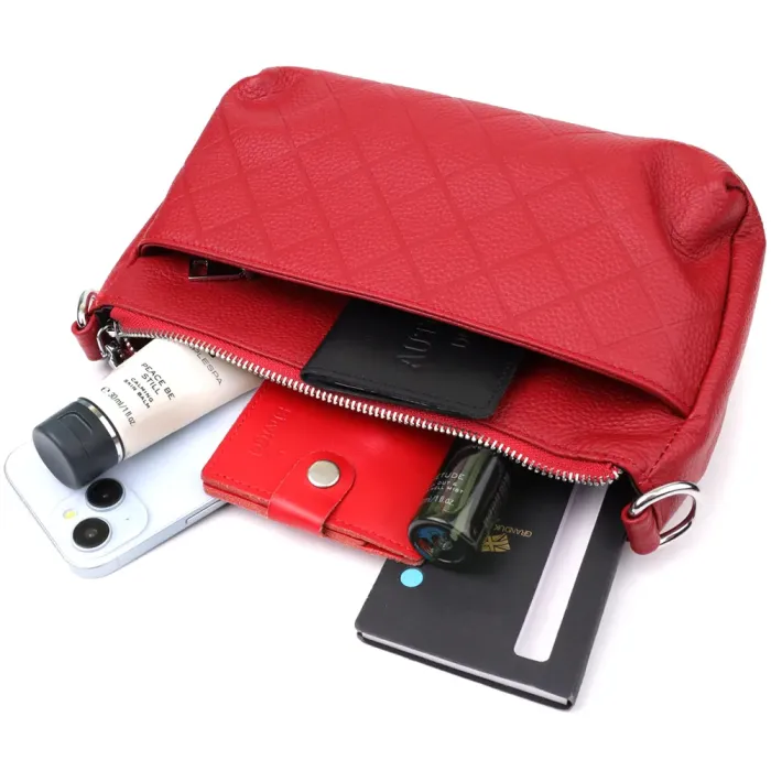 Жіноча шкіряна сумка з двома зручними ремінцями Vintage 22927 Червоний