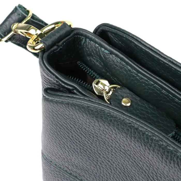 Елегантна шкіряна сумка для жінок з трьома відділеннями Vintage 22977 Зелений