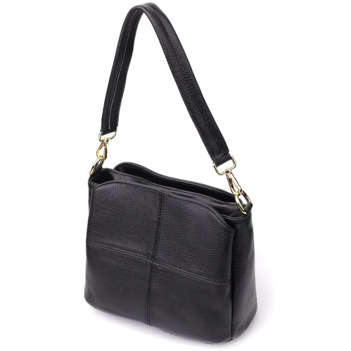 Сумка на три відділення з натуральної шкіри 15122 Vintage Чорний