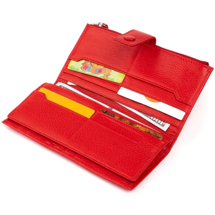 Оригінальний гаманець шкіряний жіночий на хлястиці з кнопкою ST Leather 19281 Червоний