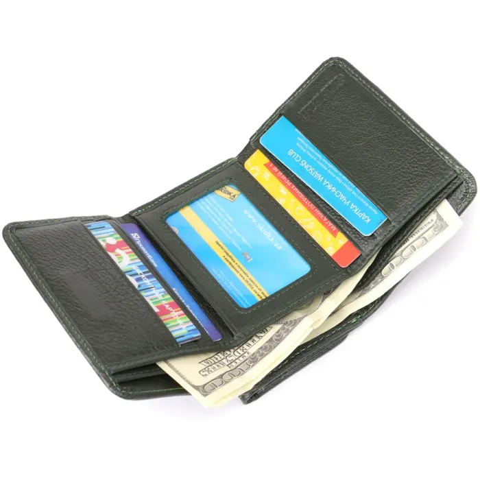 Маленький гаманець зручного формату із натуральної шкіри ST Leather 23076 Зелений