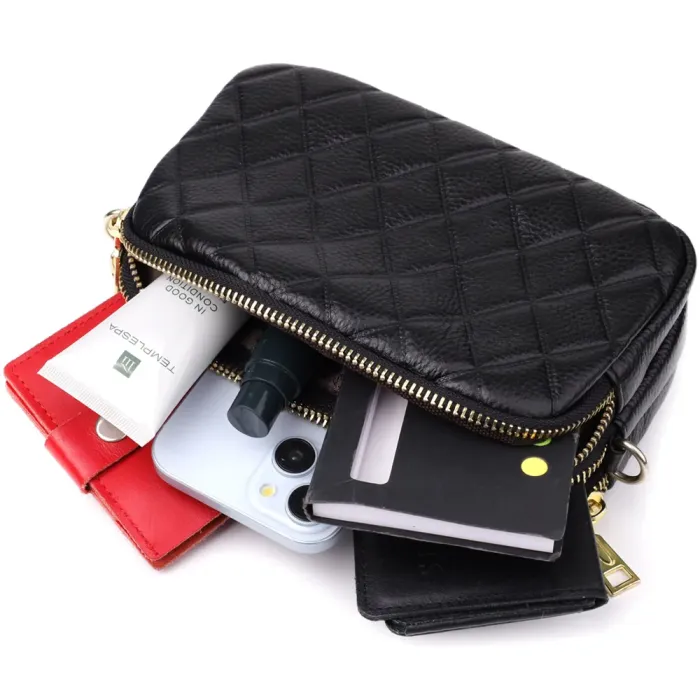 Сумка з натуральної шкіри з трьома відділеннями для жінок Vintage 22890 Чорний