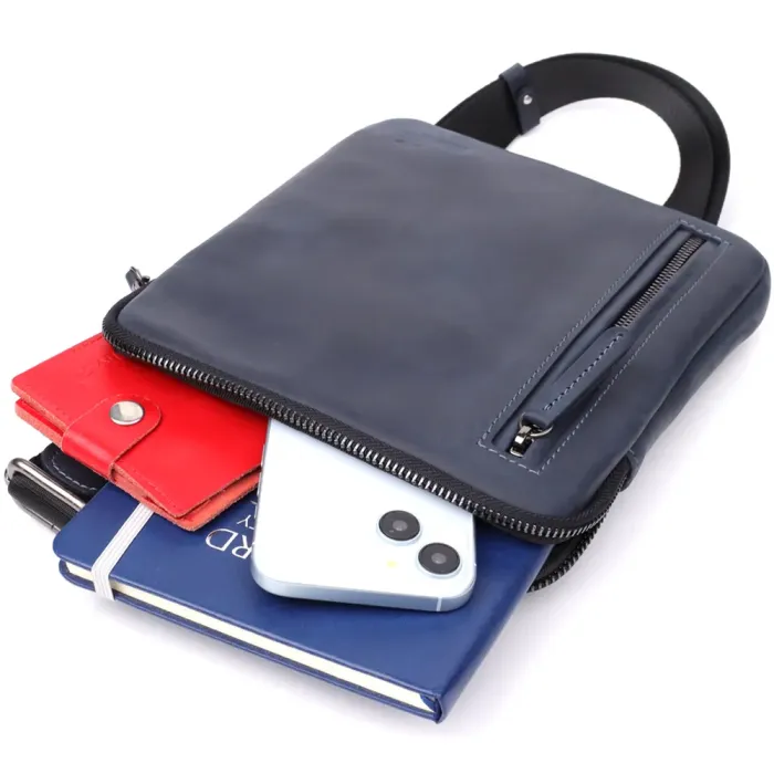 Сумка невеликого розміру для чоловіків на плече з натуральної шкіри Shvigel 23148 ​​Синій