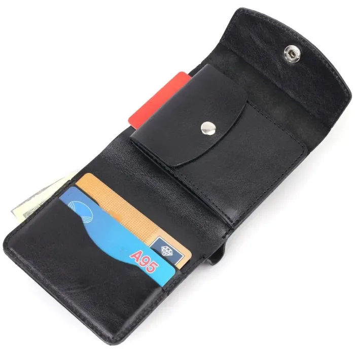 Чоловічий глянсовий шкіряний портмоне Shvigel 16617 Чорний