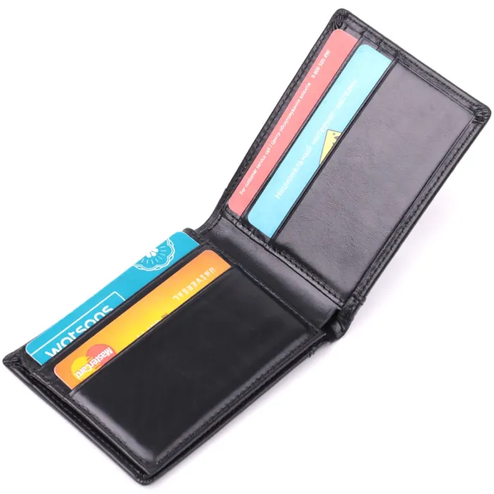 Невеликий чоловічий гаманець без застібки з натуральної шкіри Vintage 15097 Чорний