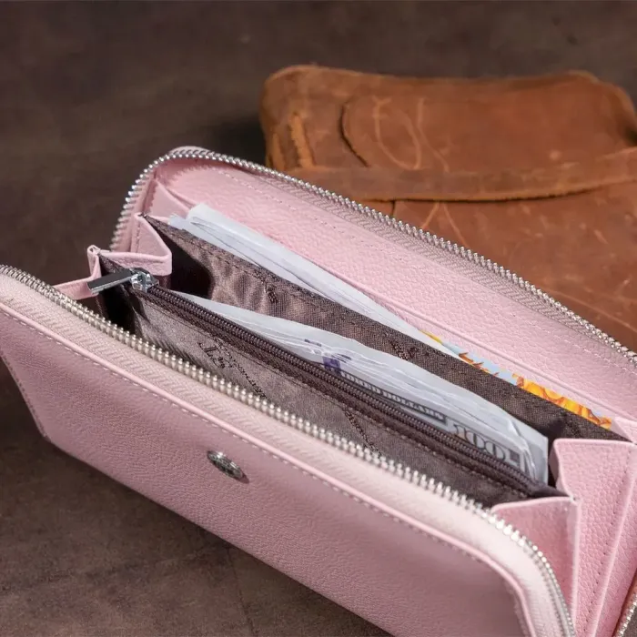 Місткий клатч шкіряний жіночий ST Leather 19279 Рожевий