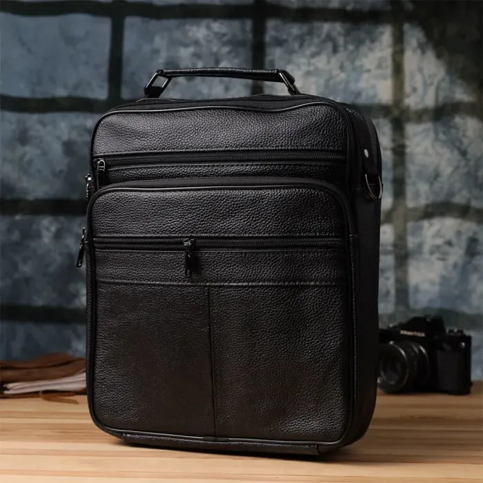 Сумка чоловіча з ручкою для перенесення в руці з натуральної шкіри Vintage 23029 Чорний