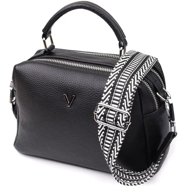 Жіноча сумка на два відділення з натуральної шкіри Vintage 22919 Чорний