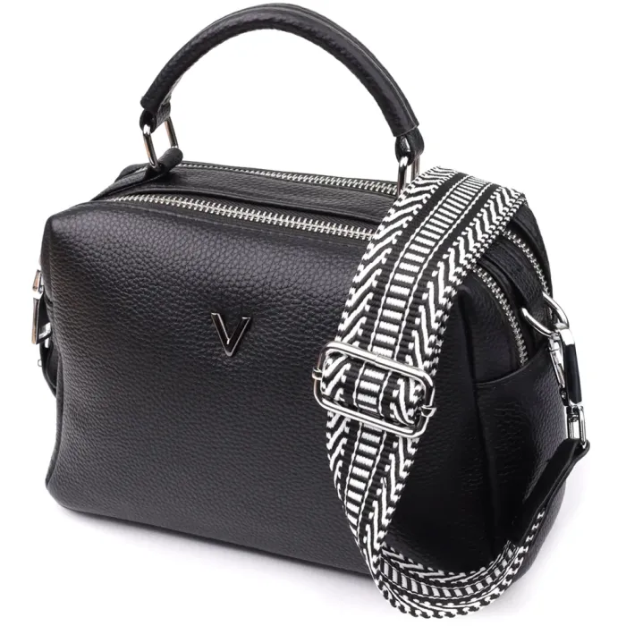 Жіноча сумка на два відділення з натуральної шкіри Vintage 22919 Чорний