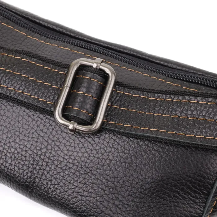 Приваблива сумка-бананка для чоловіків з натуральної шкіри зернистої Shvigel 23127 Чорний