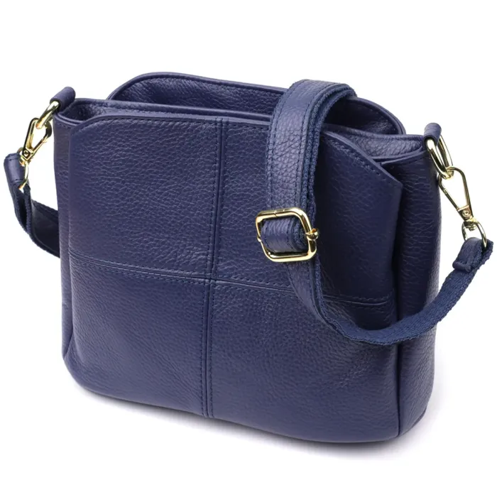 Жіноча сумка з натуральної шкіри з трьома відділеннями Vintage 22976 Синій