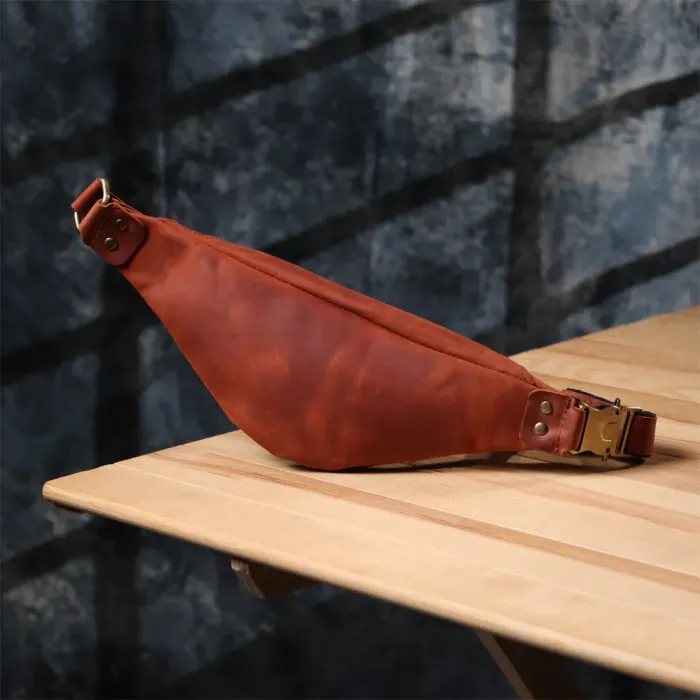 Чоловіча практична бананка з натуральної вінтажної шкіри Shvigel 23131 Рудий