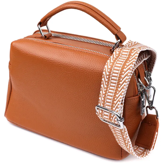 Стильна жіноча сумка з натуральної шкіри з подвійним внутрішнім простором Vintage 22921 Рудий