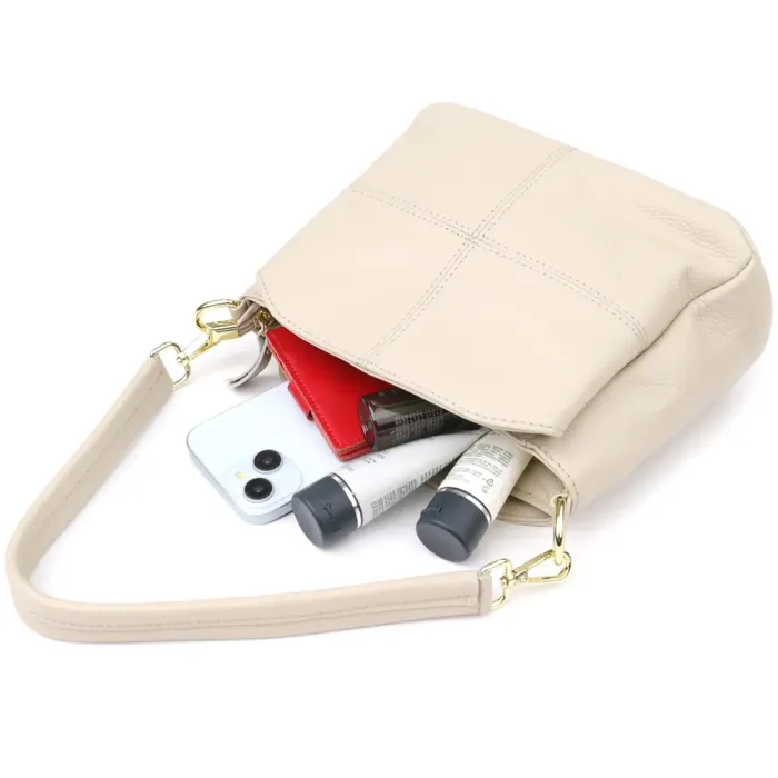 Зручна жіноча шкіряна сумка з трьома секціями Vintage 22980 Білий