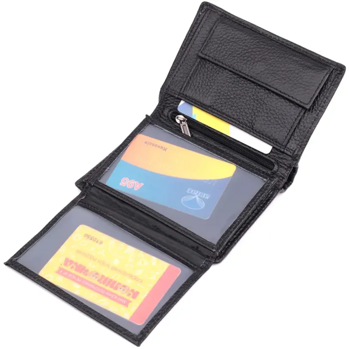 Вертикальний чоловічий шкіряний гаманець у два складання Vintage 15091 Чорний