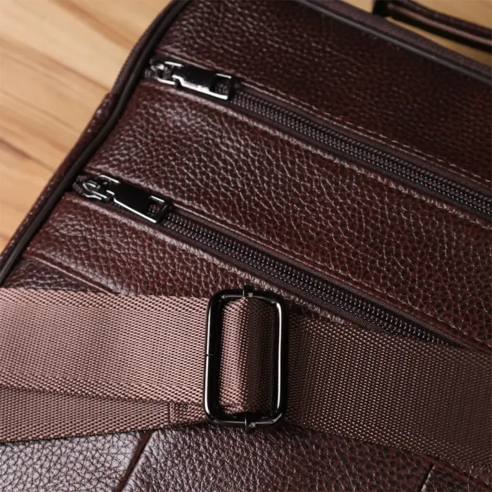 Практична чоловіча сумка з ручкою для перенесення в руці з натуральної шкіри Vintage 23024 Коричневий