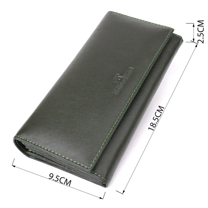 Горизонтальний гаманець у два складення з натуральної шкіри ST Leather 23067 Зелений