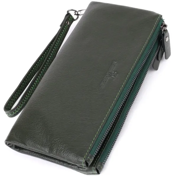 Красивий шкіряний гаманець на три відділення ST Leather 23110 Зелений