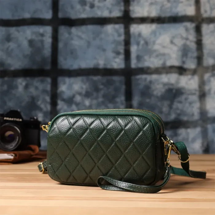 Практична шкіряна сумка на три відділення для жінок Vintage 22893 Зелений