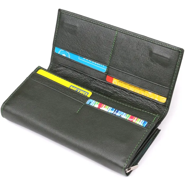 Місткий жіночий гаманець на магнітах із натуральної шкіри ST Leather 23115 Зелений