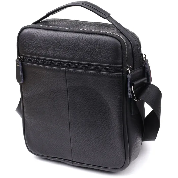 Вертикальна чоловіча сумка з натуральної шкіри Vintage 22967 Чорний